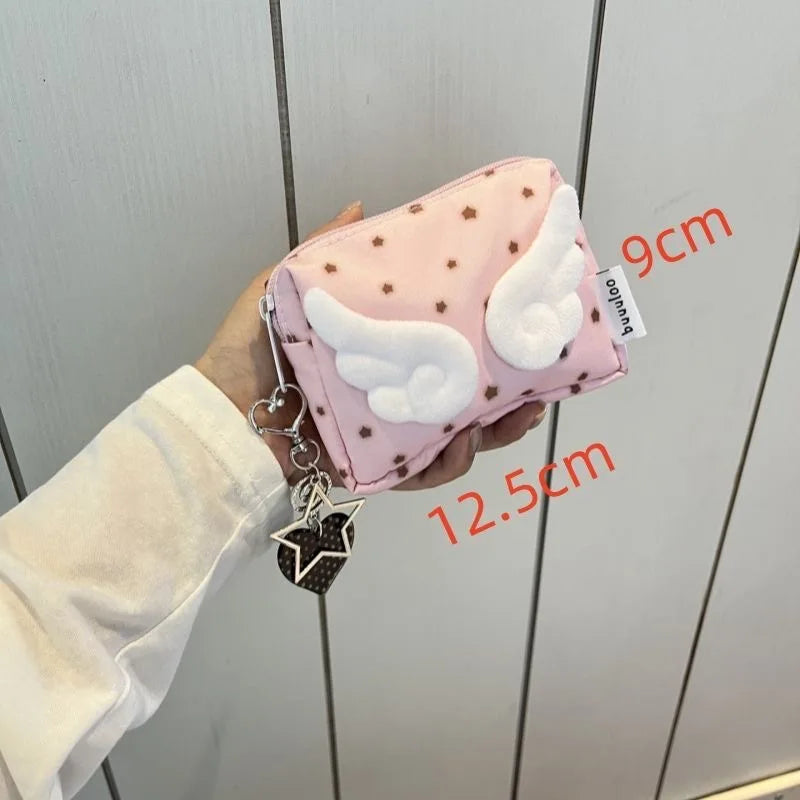 Cute 3d Wing Star Pencil Case Large Capacity Student Pen Bag Kawaii Canvas Stationery Storage