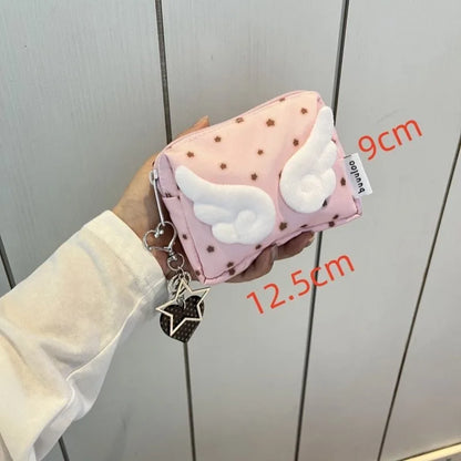 Cute 3d Wing Star Pencil Case Large Capacity Student Pen Bag Kawaii Canvas Stationery Storage