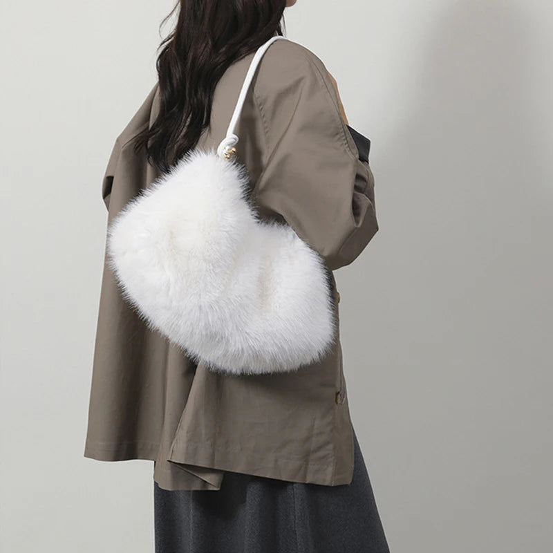 Faux Rabbit Fur Shoulder Bag – Luxury Plush Women's Handbag