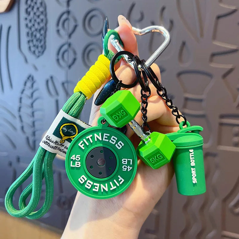 Fitness Barbell Keychain – Mini Dumbbell Plate Gym Key Ring