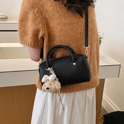 Women's Leather Top Handle Bag – Crossbody Shoulder Purse with Pendant