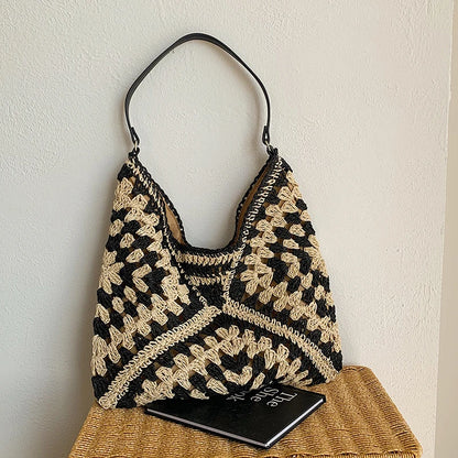 Woven Straw Shoulder Bag for Women – Boho Beach Handbag