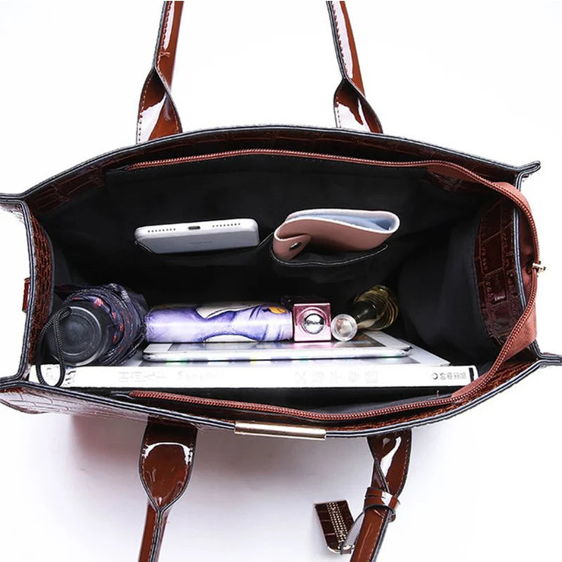 Crocodile Pattern Handbag for Women – Large Capacity PU Leather Top Handle Bag