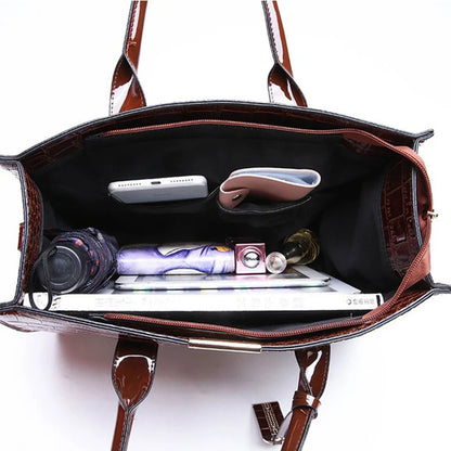 Crocodile Pattern Handbag for Women – Large Capacity PU Leather Top Handle Bag