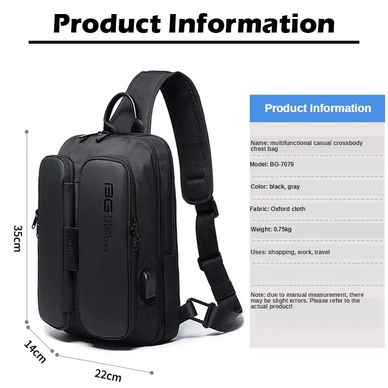 Bange Crossbody Sling Bag with USB Charging Port for Men