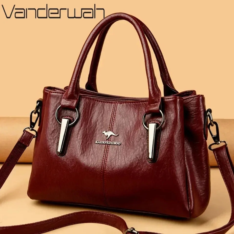 Luxury Soft Leather Handbag for Women – 3-Layer Shoulder Bag