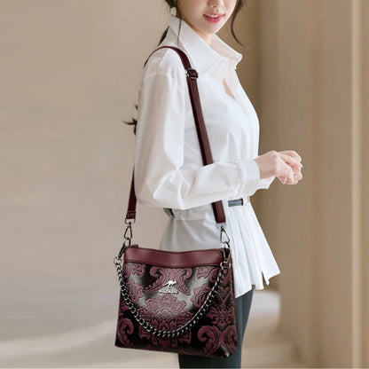 Vintage Embossed Leather Crossbody Bag for Women – Luxury Designer Shoulder Bag