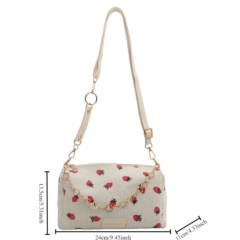 Corduroy Small Fresh Strawberry Crossbody Bag Chain Niche Pillow Casual Versatile Commuter Underarm