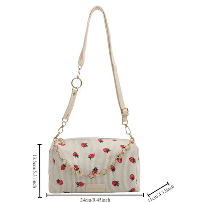 Corduroy Small Fresh Strawberry Crossbody Bag Chain Niche Pillow Casual Versatile Commuter Underarm
