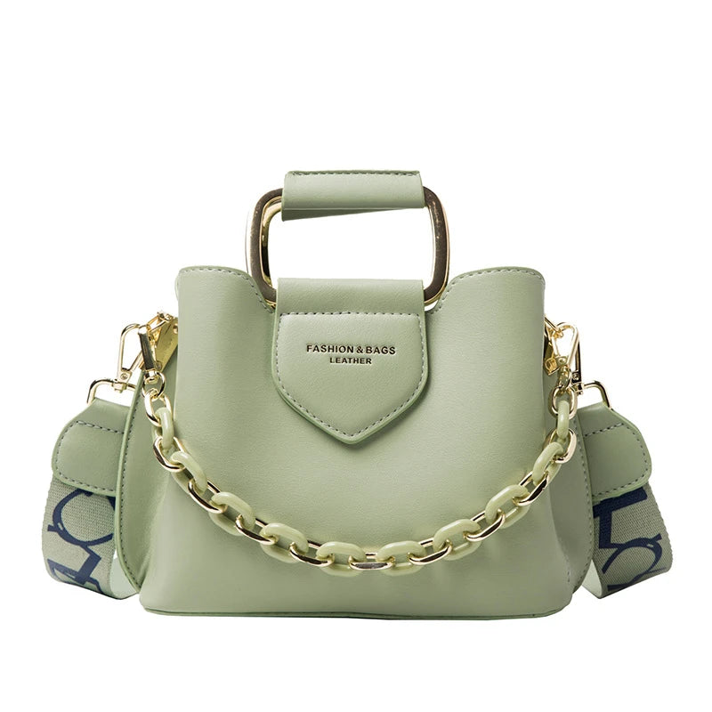 Women Top-Handle Mini Bucket Bag Pure Color Luxury Designer Handbags Leather Messenger