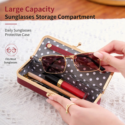 Women's Retro PU Leather Glasses Case Multi-Function Storage Box