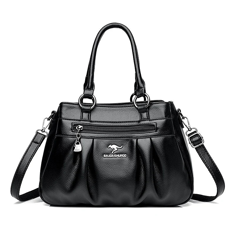 3-Layer Leather Tote Bag for Women – Large Shoulder & Crossbody Handbag