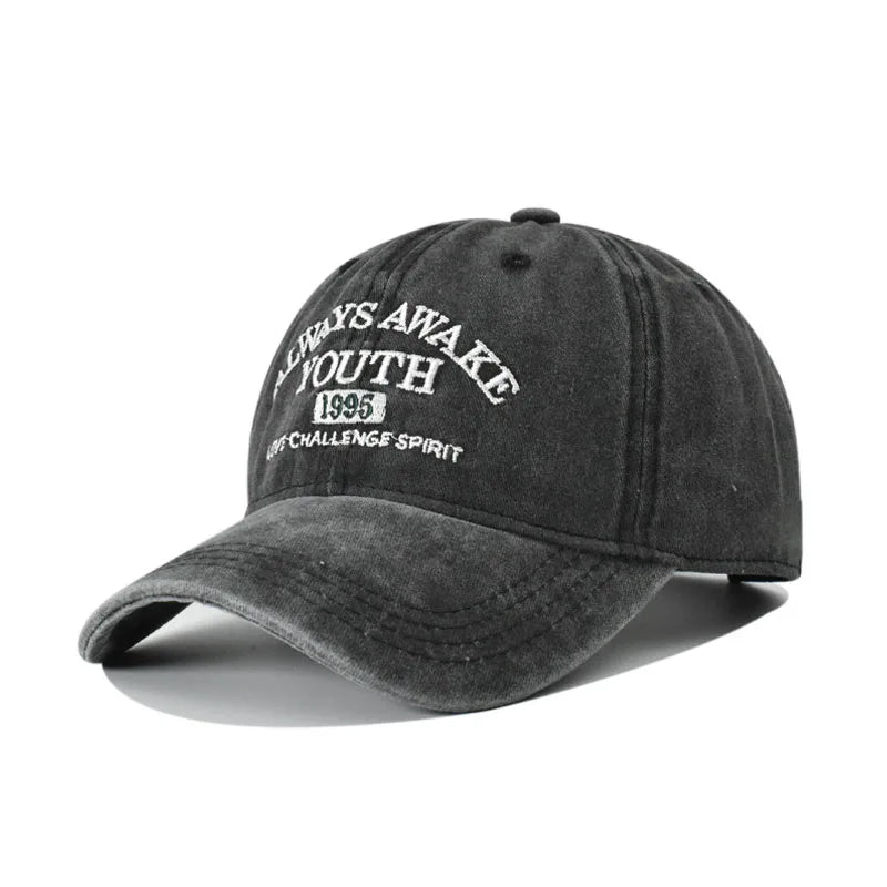 Vintage Baseball Cap – Letter Embroidery Washed Cotton Hat