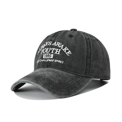 Vintage Baseball Cap – Letter Embroidery Washed Cotton Hat
