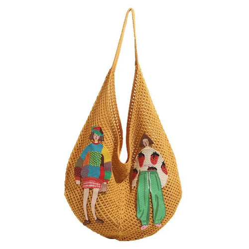Crochet Mesh Knit Shoulder Bag – Cartoon Tote Beach Bag for Women