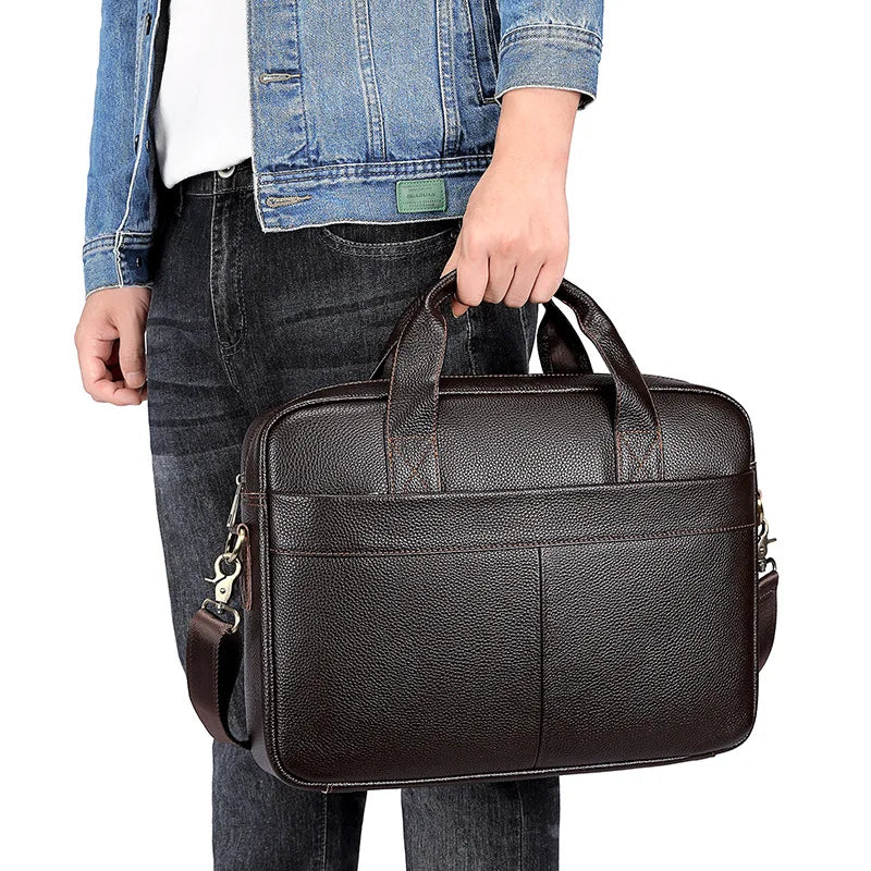 Genuine Leather Men's Briefcase – Business Laptop Bag