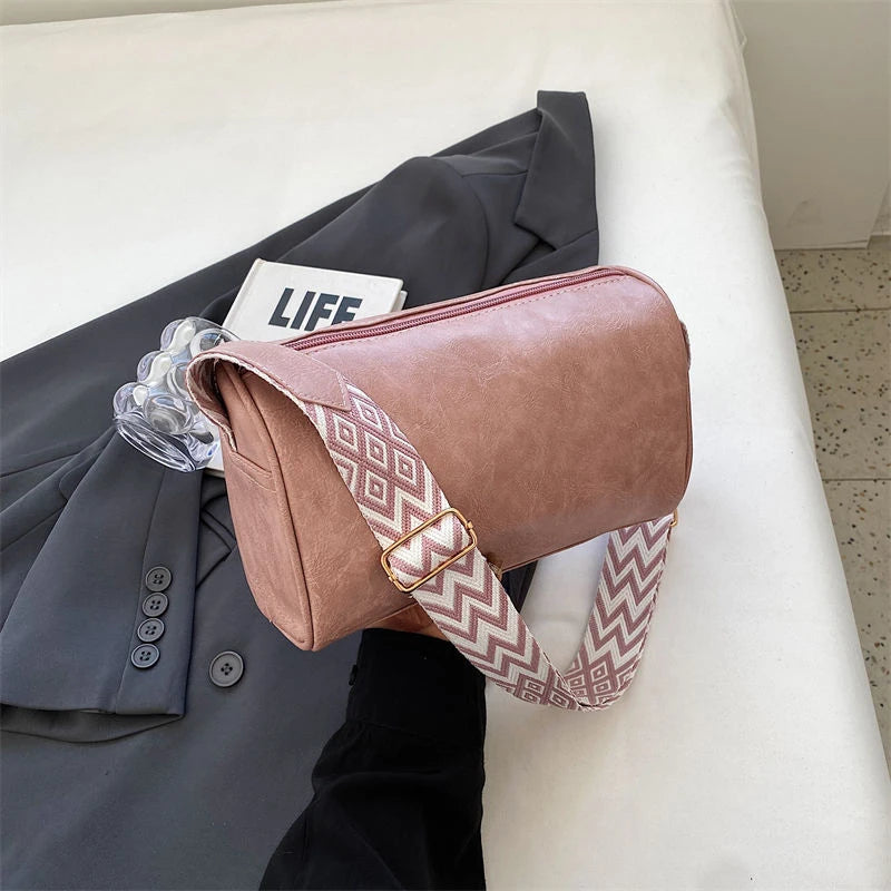 PU Leather Crossbody Bag for Women – Wide Strap Pillow Bag