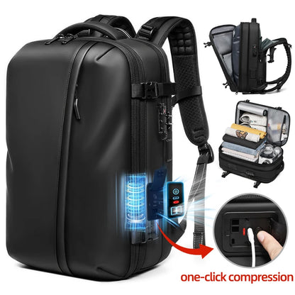 60L Vacuum Compression Travel Backpack – 17" Laptop, One-Click Pump, Hiking & Business