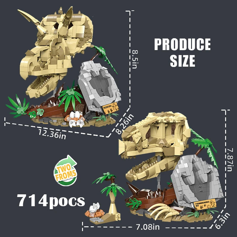 Dinosaur Fossil Skull Building Blocks – 2-in-1 MOC Puzzle Set