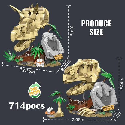 Dinosaur Fossil Skull Building Blocks – 2-in-1 MOC Puzzle Set