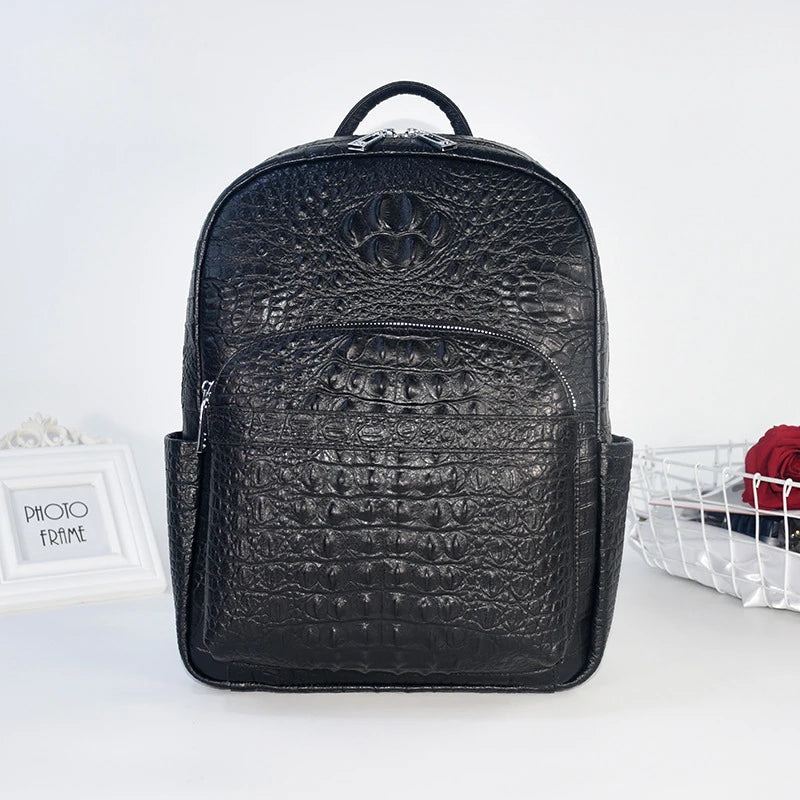 Crocodile Embossed Genuine Leather Men's Backpack – Large