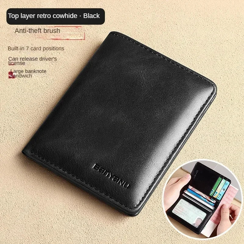 RFID Blocking Genuine Leather Wallet for Men – Slim Vertical Bifold with Card Holder