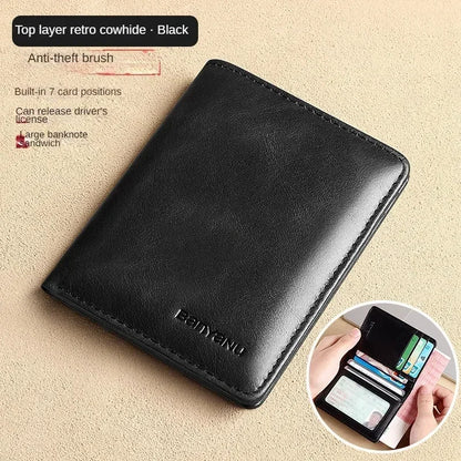 RFID Blocking Genuine Leather Wallet for Men – Slim Vertical Bifold with Card Holder
