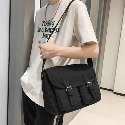 Canvas Flap Messenger Bag – Multi-Pocket Crossbody