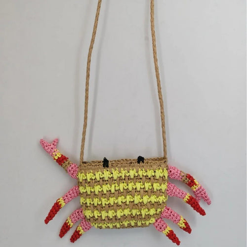 Crab Straw Woven Shoulder Bag – Colorful Handwoven Novelty Bag