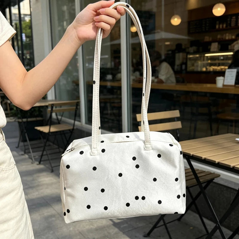 Polka Dot Shoulder Bag – Lightweight Nylon Handbag for Women