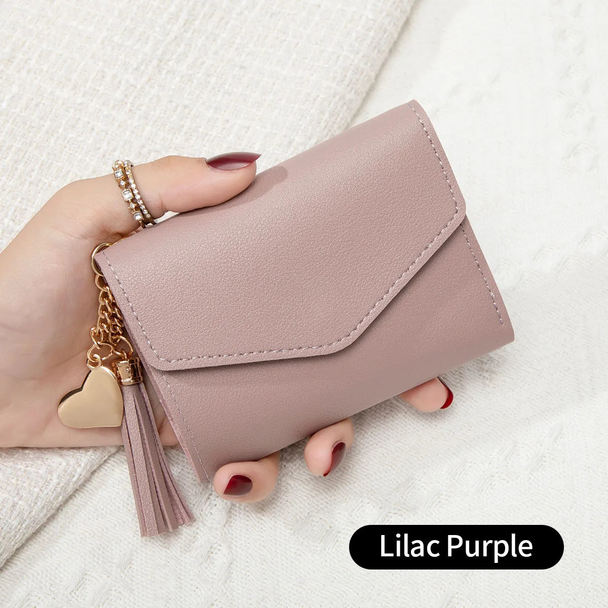 Women's Compact Clutch Wallet with Tassel & Gold Heart Charm