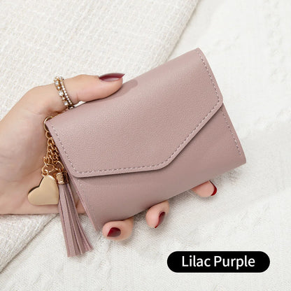 Women's Compact Clutch Wallet with Tassel & Gold Heart Charm