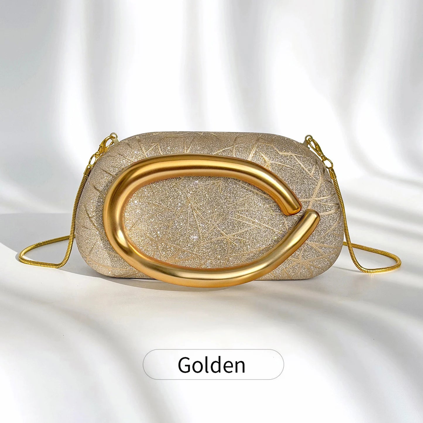 Glitter Evening Clutch Bag with Detachable Gold Chain Strap