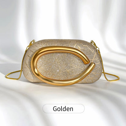 Glitter Evening Clutch Bag with Detachable Gold Chain Strap