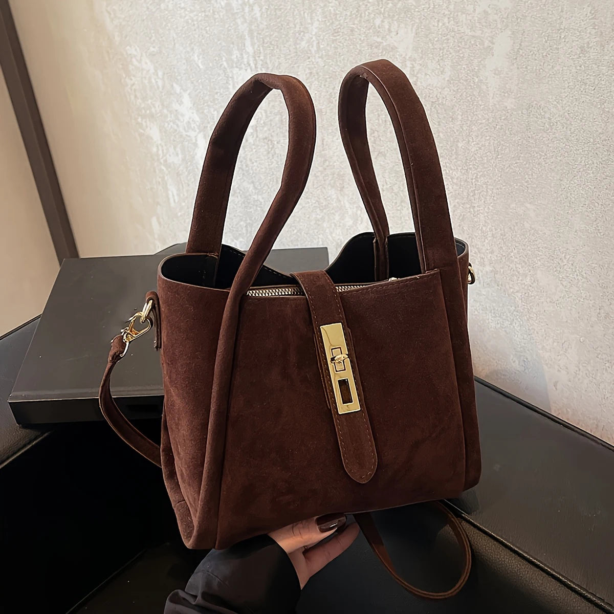 Autumn Winter Retro High-End Texture Frosted Suede Handbag