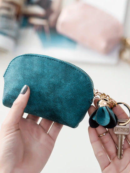 Mini PU Leather Coin Purse with Keychain Charm