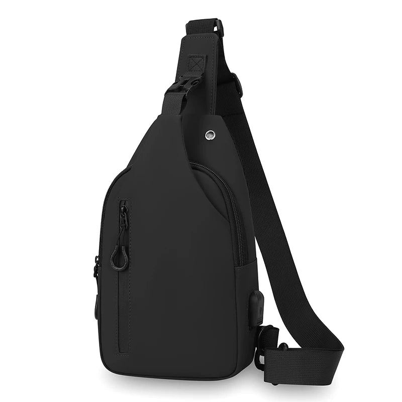 Men's Nylon Crossbody Chest Bag with USB Charging Port