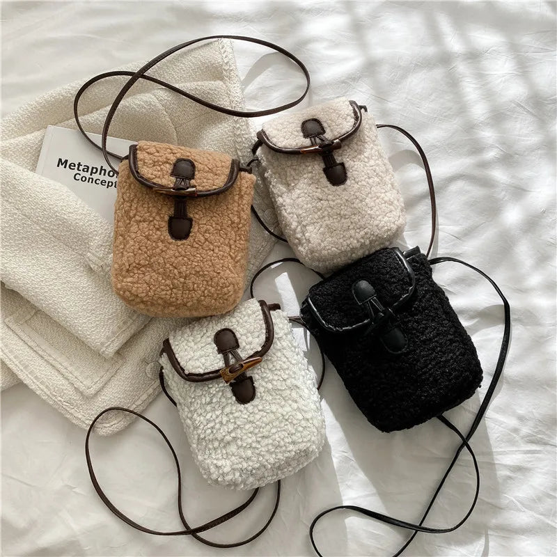 Faux Fur Plush Phone Bag – Women's Mini Crossbody Purse