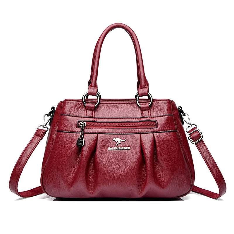 3-Layer Leather Tote Bag for Women – Large Shoulder & Crossbody Handbag