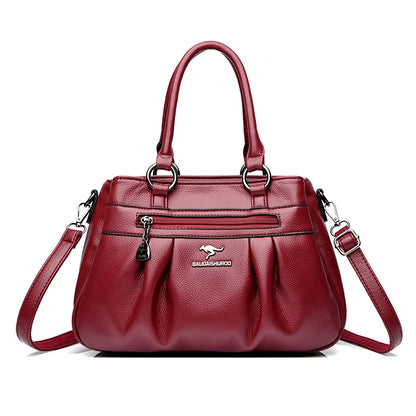 3-Layer Leather Tote Bag for Women – Large Shoulder & Crossbody Handbag