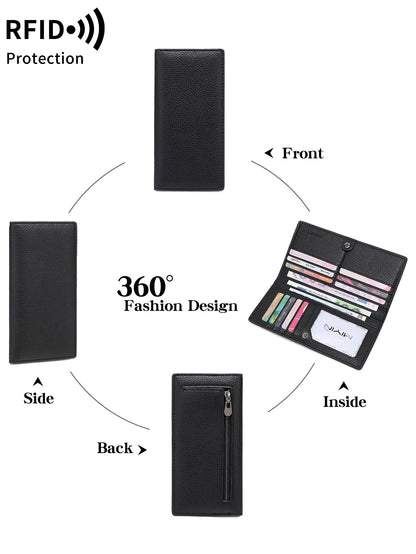 RFID Blocking Slim Bifold Wallet for Women with Zipper Coin Pocket