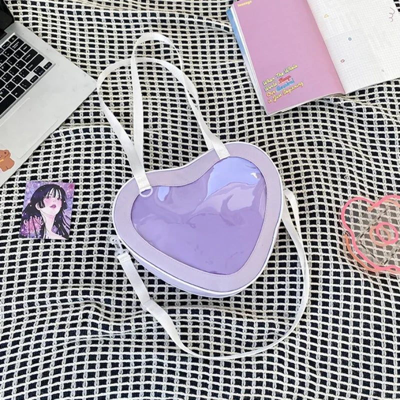 Heart-Shaped Transparent Ita Bag Crossbody for Women & Girls