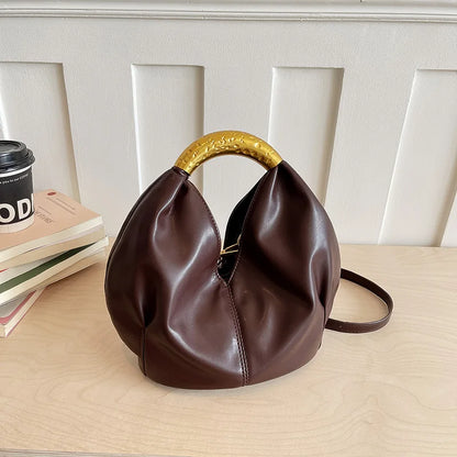 Moods Retro Gold Ring Handle Women Hobo Bag Soft Vegan Leather Shoulder Crossbody Purse Elegant