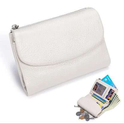 Metallic Genuine Leather Tri-Fold Women's Wallet Organizer Purse