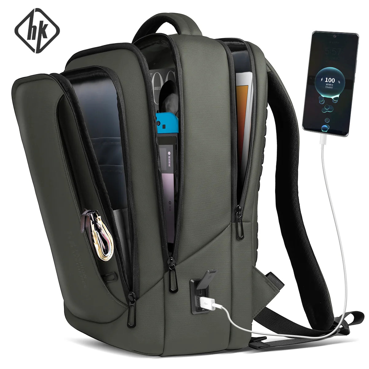 Laptop Backpack for Men, Waterproof Travel Bag with USB Charging Port