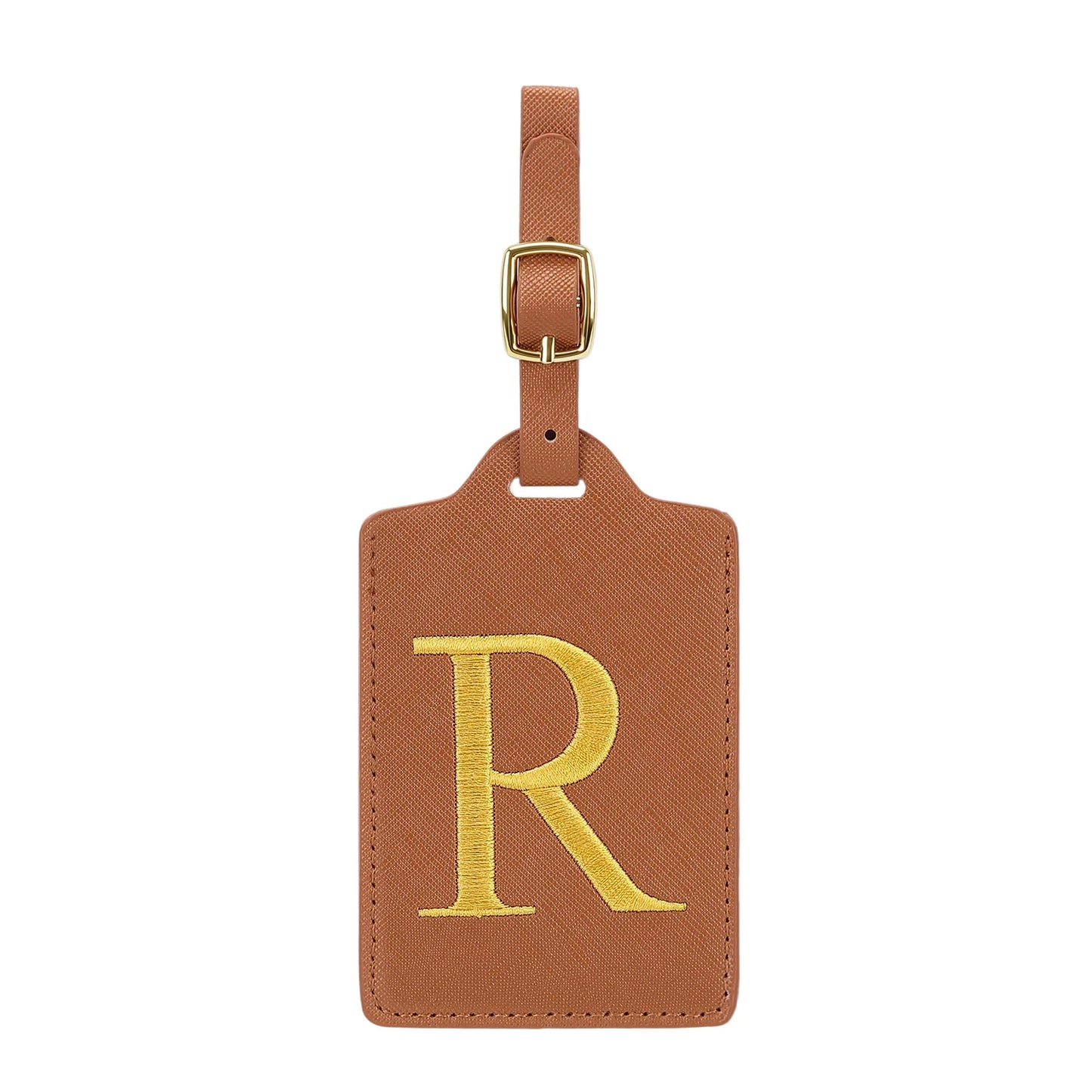 Personalized Initial Luggage Tag – Brown PU Leather Monogram Suitcase Label