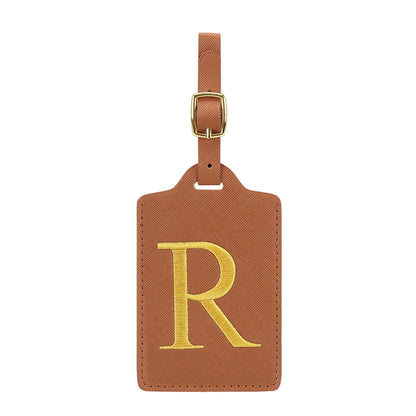 Personalized Initial Luggage Tag – Brown PU Leather Monogram Suitcase Label