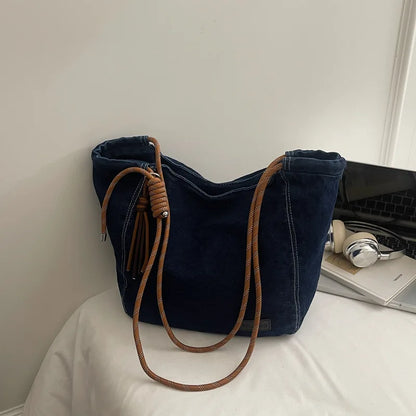 Crossbody Bag Women Vintage Washed Denim Shoulder Large Capacity Comfortable Versatile Texture Bags