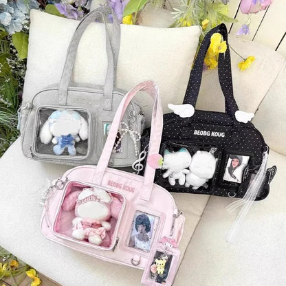 Kawaii Itabag Polka Dot Crossbody Bag with Clear Pin Display Window