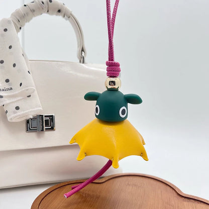 Hand-Woven Leather Fruit Bag Charm – Cute Keychain Pendant